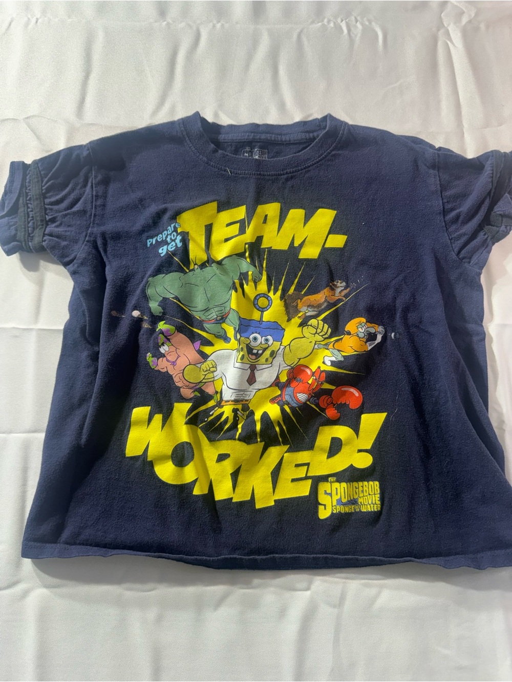 SpongeBob Squarepants Size 7 Navy Blue 'Team Worked' Graphic Tee